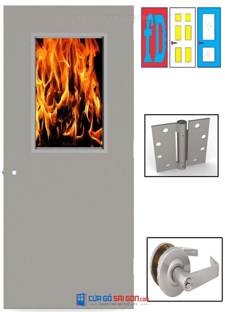 Cửa chống cháy được cấu tạo từ thép mạ điện, gỗ, kính